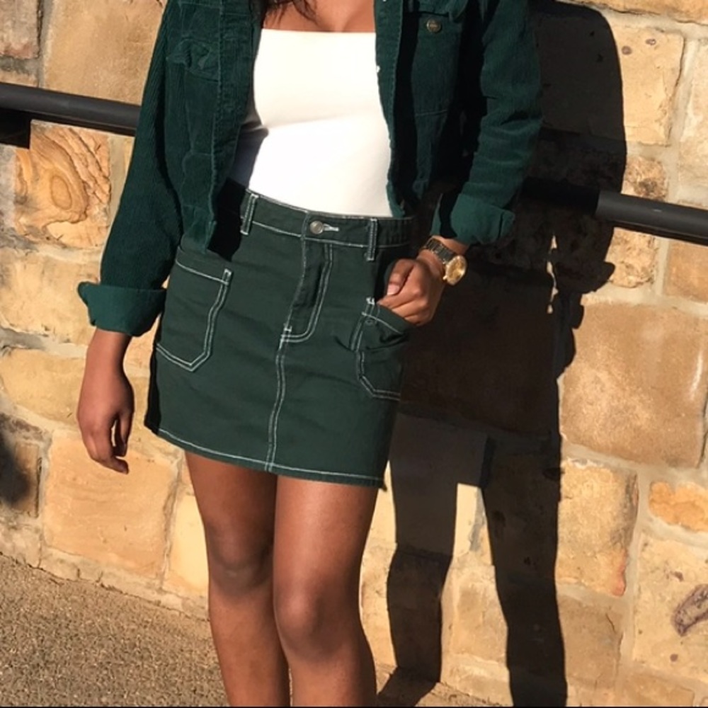 Green denim skirt